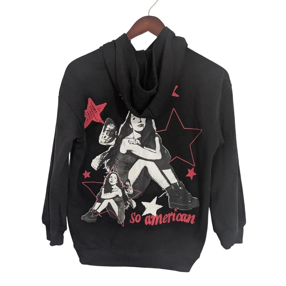 Old Navy Olivia Rodrigo So American Graphic Hoodie Black Kids XL 14-16 GUTS Tour